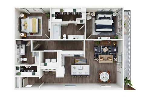 Floor plan for 2 beds, 2 baths, 1252 sqft